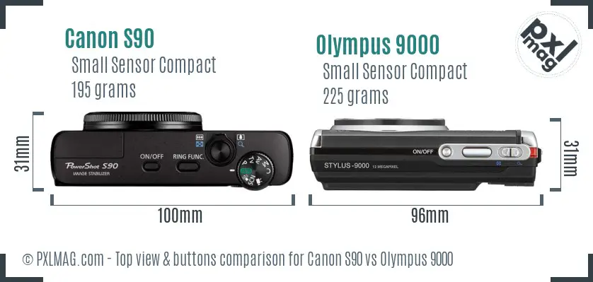 Canon S90 vs Olympus 9000 top view buttons comparison Canon S90 vs Olympus 9000 top view buttons comparison