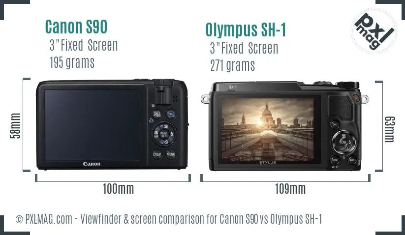 Canon S90 vs Olympus SH-1 Screen and Viewfinder comparison