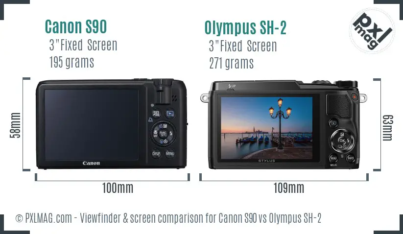 Canon S90 vs Olympus SH-2 Screen and Viewfinder comparison