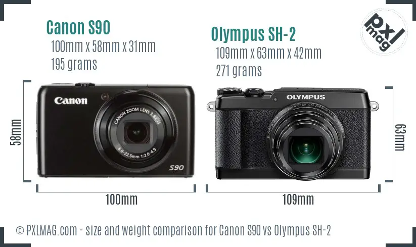 Canon S90 vs Olympus SH-2 size comparison