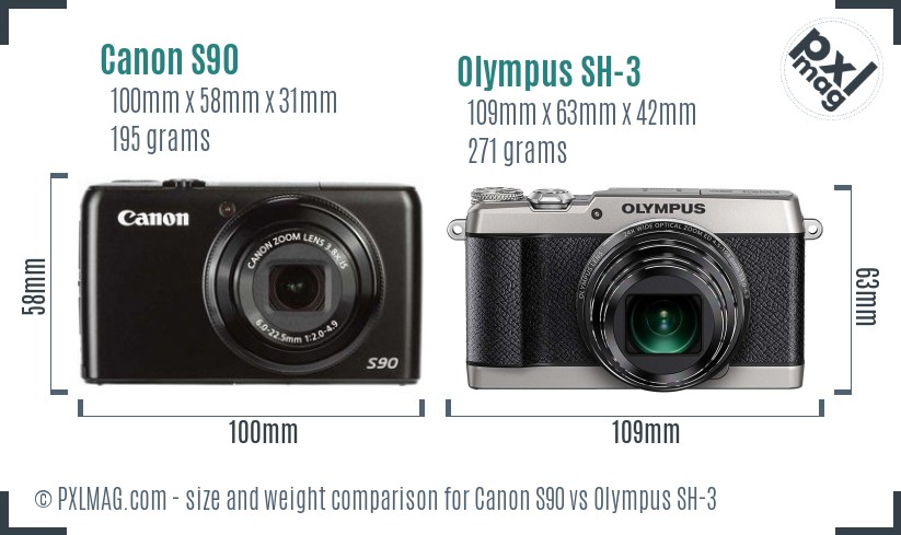 Canon S90 vs Olympus SH-3 size comparison
