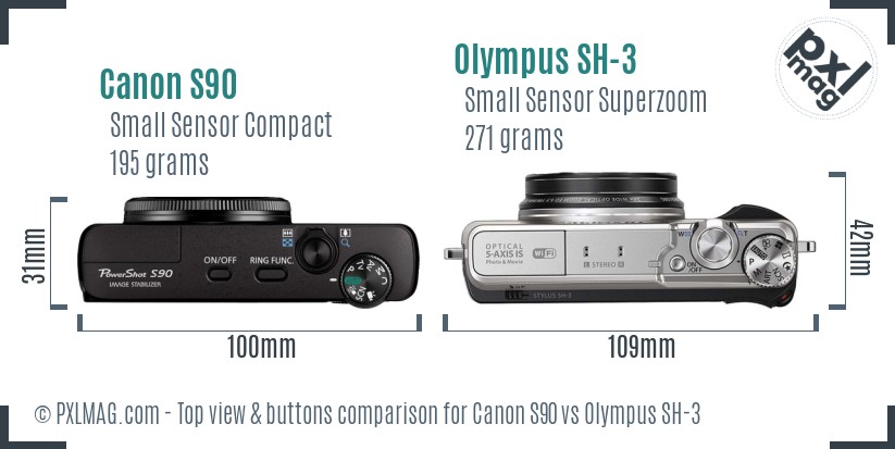 Canon S90 vs Olympus SH-3 top view buttons comparison