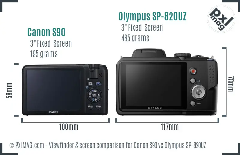 Canon S90 vs Olympus SP-820UZ Screen and Viewfinder comparison Canon S90 vs Olympus SP-820UZ Screen and Viewfinder comparison