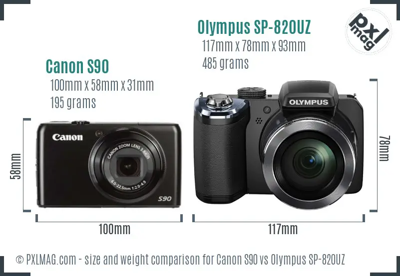 Canon S90 vs Olympus SP-820UZ size comparison Canon S90 vs Olympus SP-820UZ size comparison