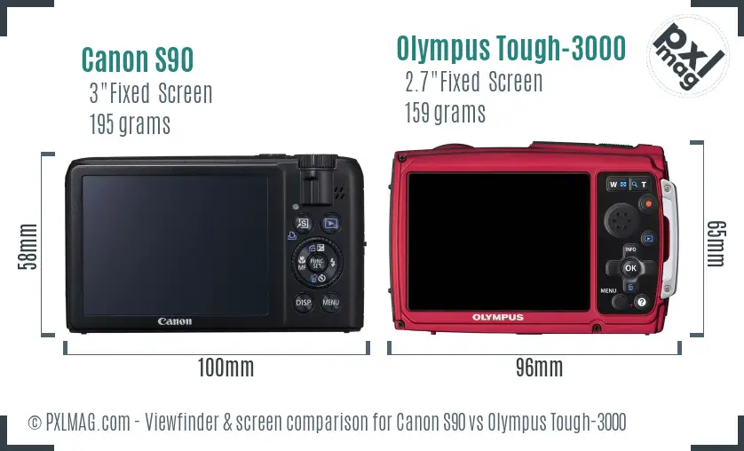 Canon S90 vs Olympus Tough-3000 Screen and Viewfinder comparison