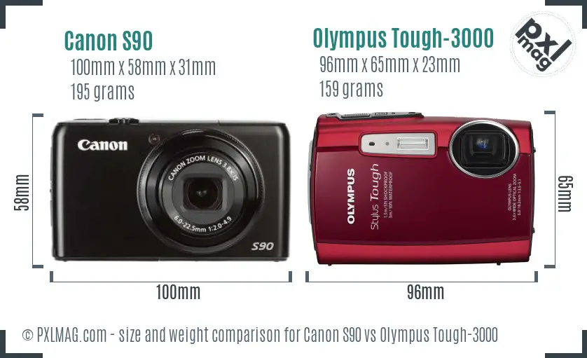 Canon S90 vs Olympus Tough-3000 size comparison