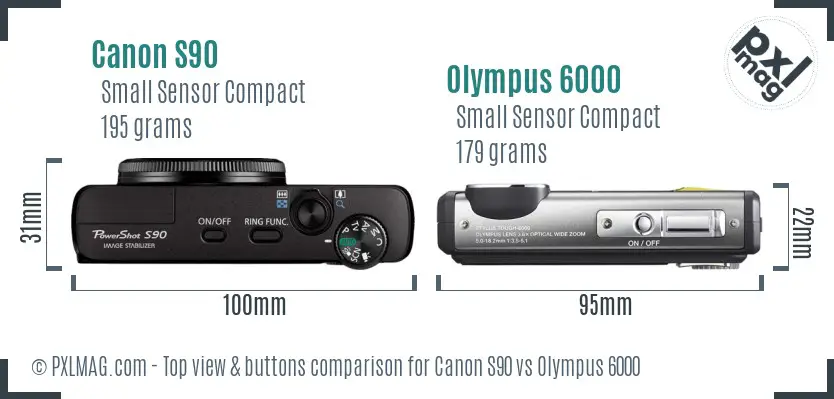 Canon S90 vs Olympus 6000 top view buttons comparison Canon S90 vs Olympus 6000 top view buttons comparison