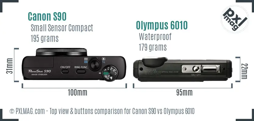 Canon S90 vs Olympus 6010 top view buttons comparison