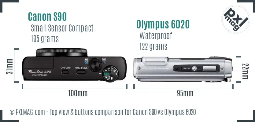 Canon S90 vs Olympus 6020 top view buttons comparison