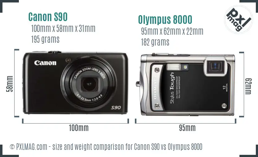 Canon S90 vs Olympus 8000 size comparison