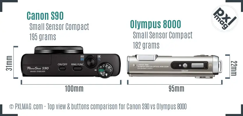 Canon S90 vs Olympus 8000 top view buttons comparison