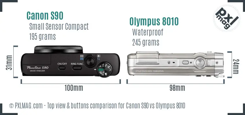 Canon S90 vs Olympus 8010 top view buttons comparison