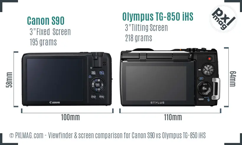 Canon S90 vs Olympus TG-850 iHS Screen and Viewfinder comparison