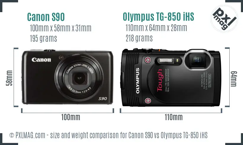 Canon S90 vs Olympus TG-850 iHS size comparison
