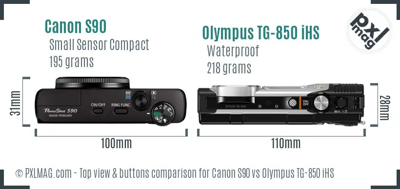 Canon S90 vs Olympus TG-850 iHS top view buttons comparison