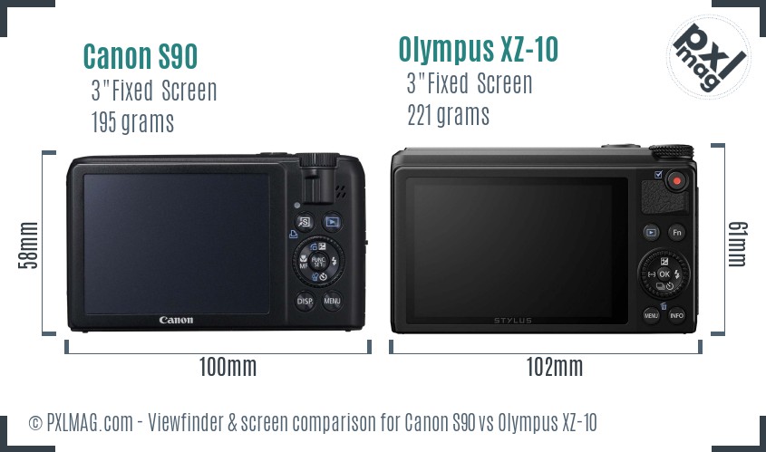 Canon S90 vs Olympus XZ-10 Screen and Viewfinder comparison