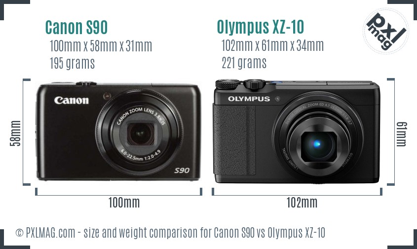 Canon S90 vs Olympus XZ-10 size comparison Canon S90 vs Olympus XZ-10 size comparison