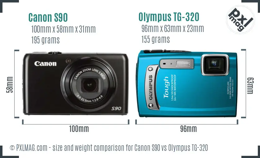 Canon S90 vs Olympus TG-320 size comparison