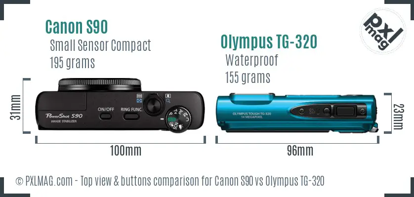 Canon S90 vs Olympus TG-320 top view buttons comparison