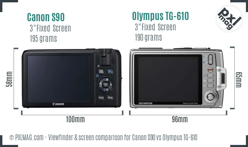 Canon S90 vs Olympus TG-610 Screen and Viewfinder comparison