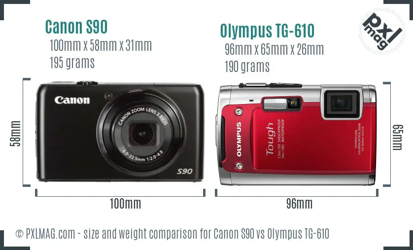 Canon S90 vs Olympus TG-610 size comparison