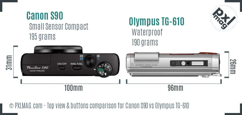 Canon S90 vs Olympus TG-610 top view buttons comparison