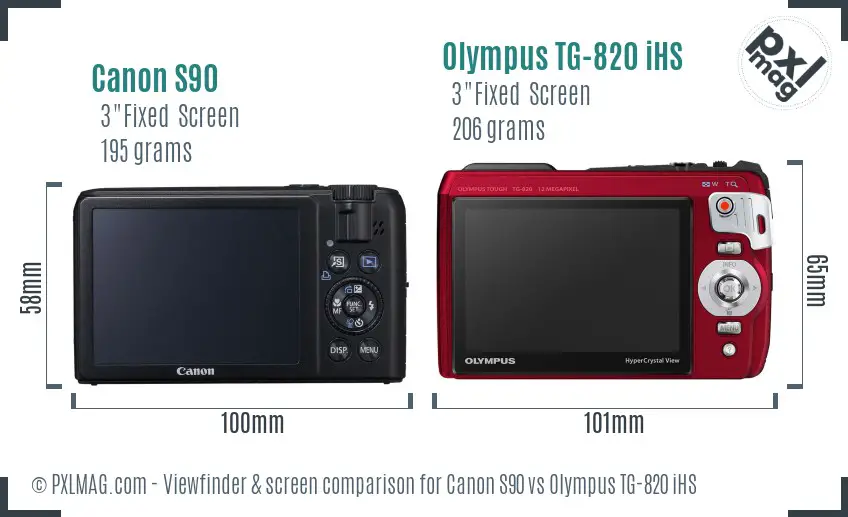 Canon S90 vs Olympus TG-820 iHS Screen and Viewfinder comparison