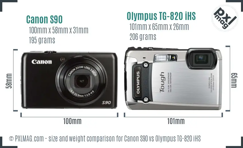 Canon S90 vs Olympus TG-820 iHS size comparison