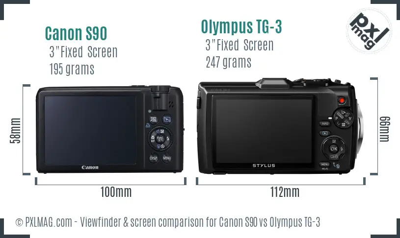 Canon S90 vs Olympus TG-3 Screen and Viewfinder comparison