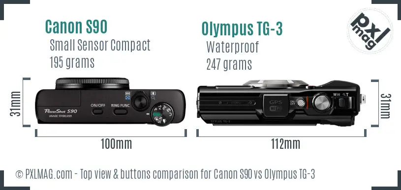 Canon S90 vs Olympus TG-3 top view buttons comparison
