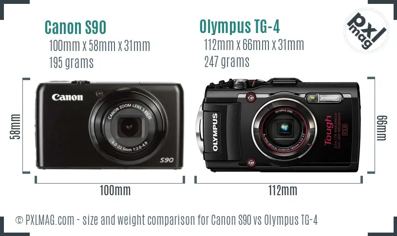 Canon S90 vs Olympus TG-4 size comparison