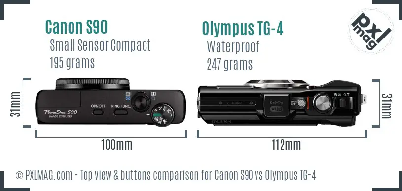 Canon S90 vs Olympus TG-4 top view buttons comparison