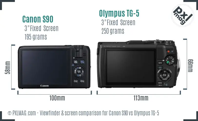 Canon S90 vs Olympus TG-5 Screen and Viewfinder comparison