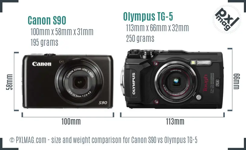 Canon S90 vs Olympus TG-5 size comparison