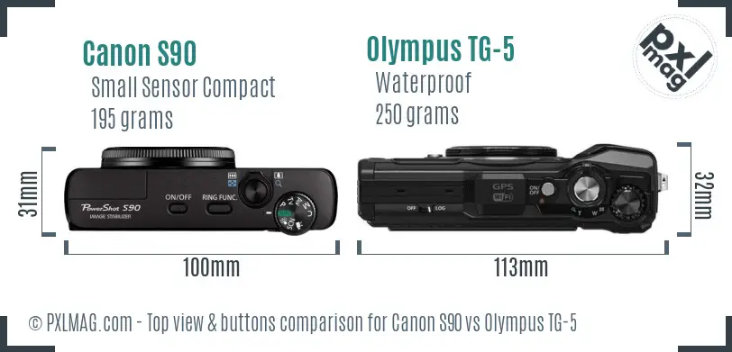 Canon S90 vs Olympus TG-5 top view buttons comparison