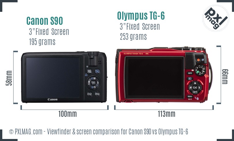 Canon S90 vs Olympus TG-6 Screen and Viewfinder comparison