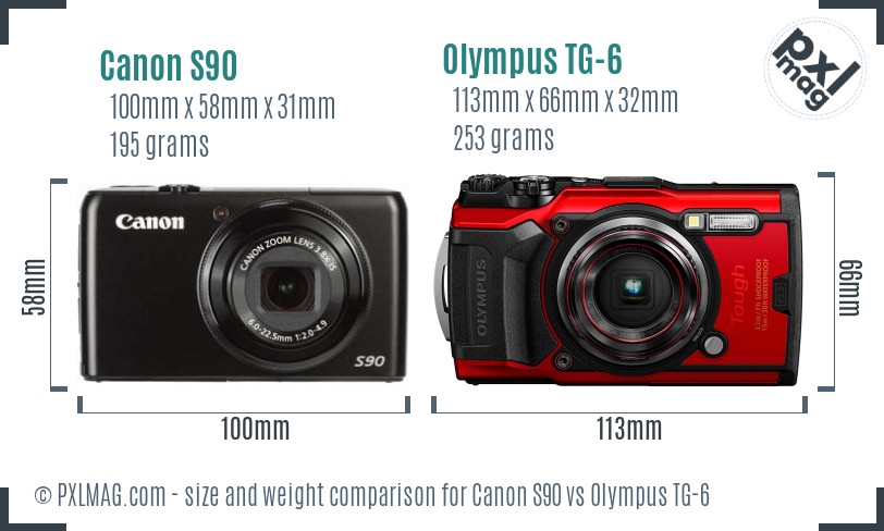 Canon S90 vs Olympus TG-6 size comparison