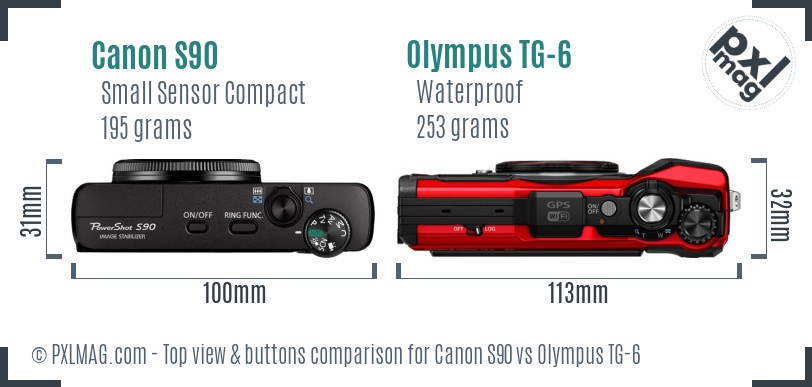 Canon S90 vs Olympus TG-6 top view buttons comparison