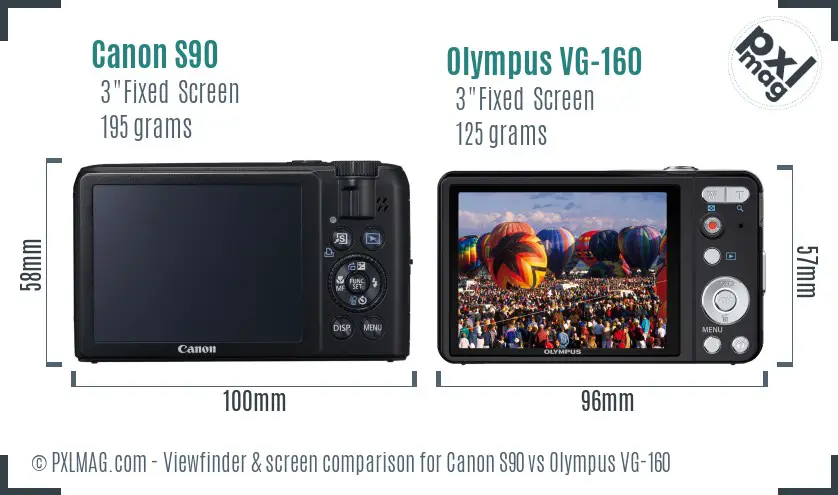 Canon S90 vs Olympus VG-160 Screen and Viewfinder comparison