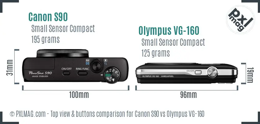 Canon S90 vs Olympus VG-160 top view buttons comparison