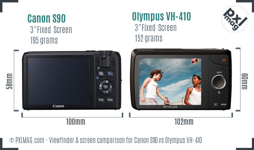 Canon S90 vs Olympus VH-410 Screen and Viewfinder comparison