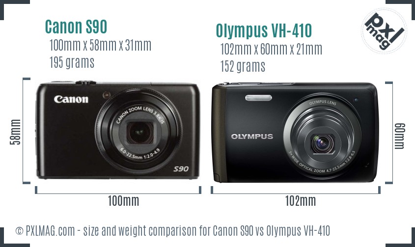 Canon S90 vs Olympus VH-410 size comparison