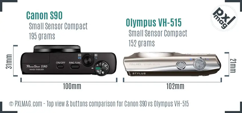 Canon S90 vs Olympus VH-515 top view buttons comparison