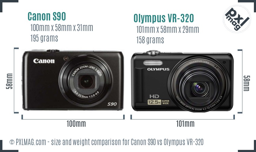 Canon S90 vs Olympus VR-320 size comparison Canon S90 vs Olympus VR-320 size comparison