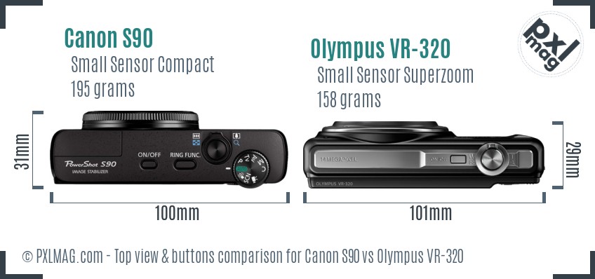 Canon S90 vs Olympus VR-320 top view buttons comparison