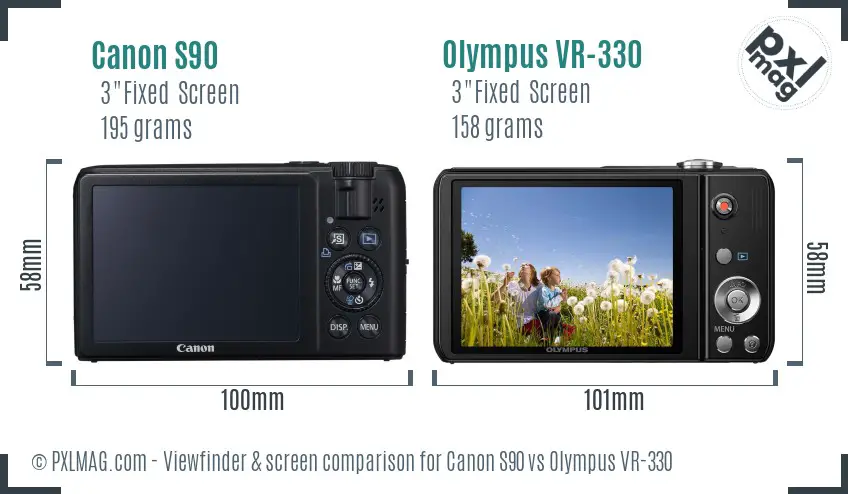 Canon S90 vs Olympus VR-330 Screen and Viewfinder comparison