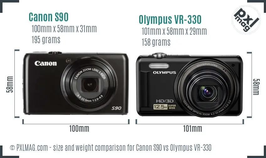 Canon S90 vs Olympus VR-330 size comparison