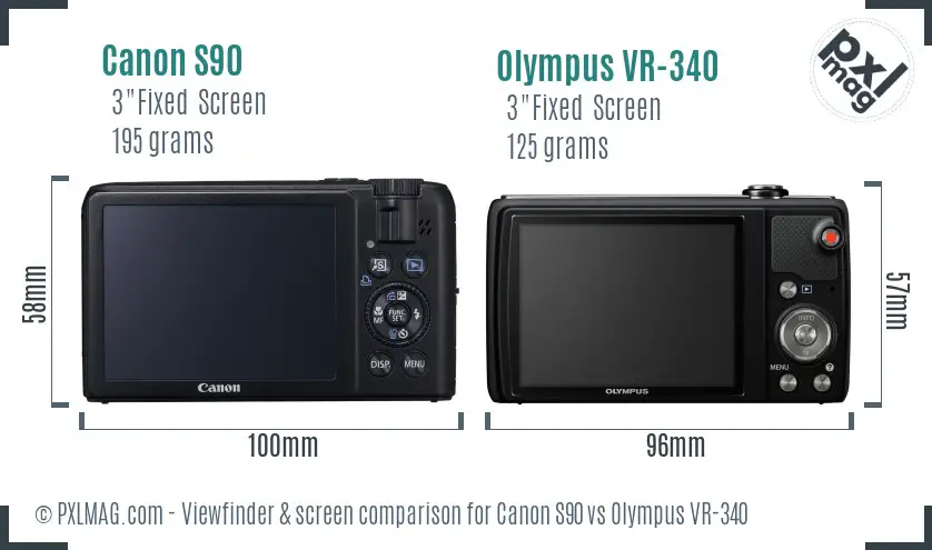Canon S90 vs Olympus VR-340 Screen and Viewfinder comparison