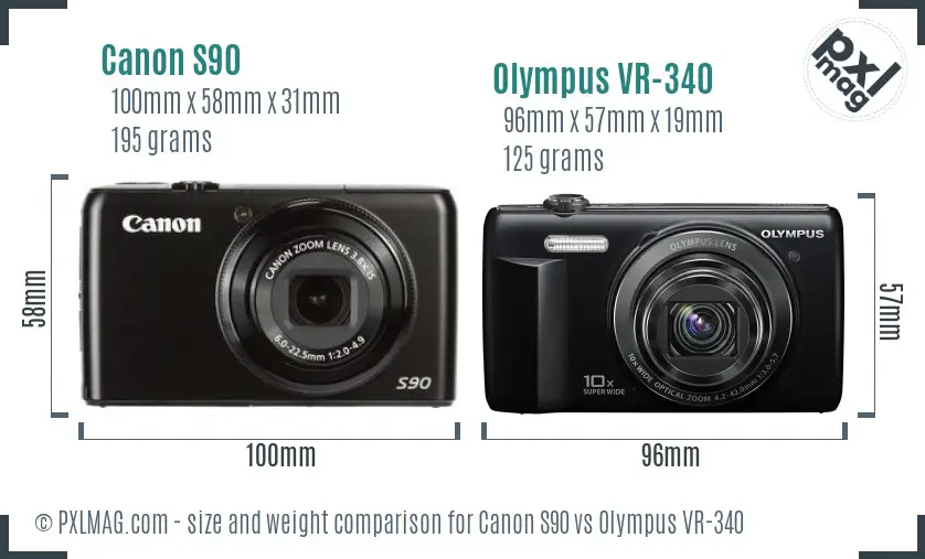 Canon S90 vs Olympus VR-340 size comparison