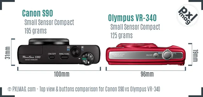 Canon S90 vs Olympus VR-340 top view buttons comparison